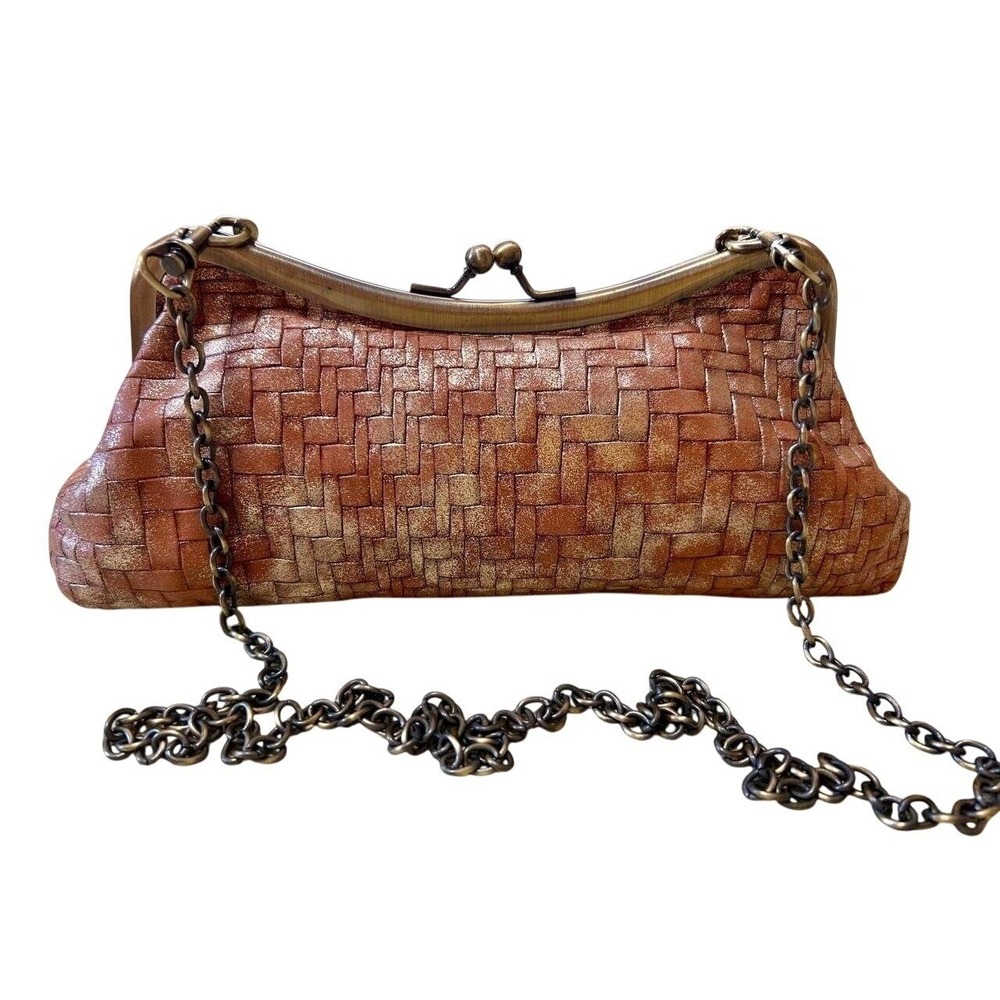 Patricia Nash Lina Metallic Woven Frame Clutch Kiss Lock Crossbody Bag
